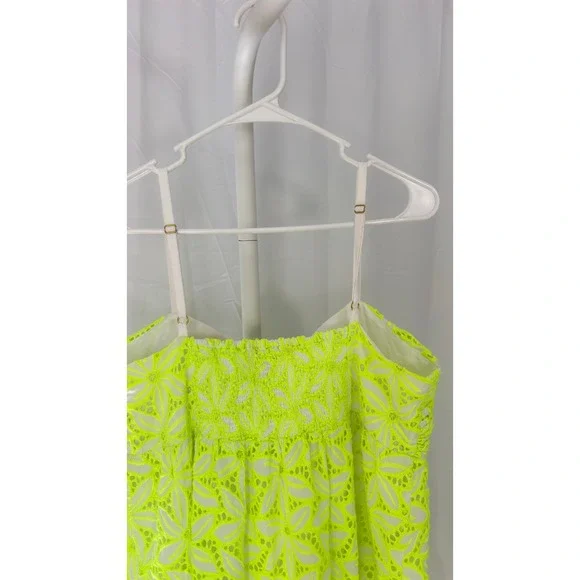 $185 Lilly Pulitzer Briana Bright Neon Eyelet Bow Tiered Mini Dress Size 12